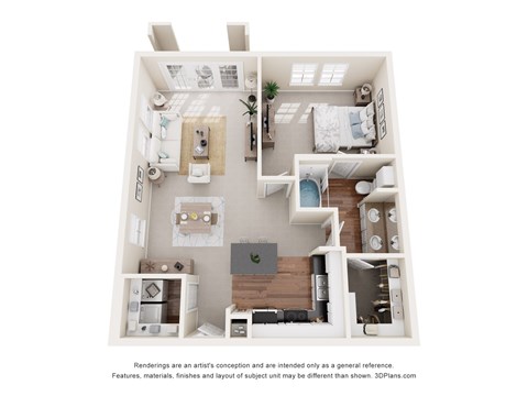 Floor plan for 1 bed, 1 bath, 783 sqft